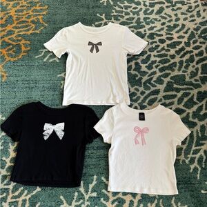 PacSun Short Sleeve Bow Tee Set - White, Black, Pink
